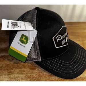 JOHN DEERE Reynolds Black & Gray Mesh Snapback Hat Farming Logo Farm Cap